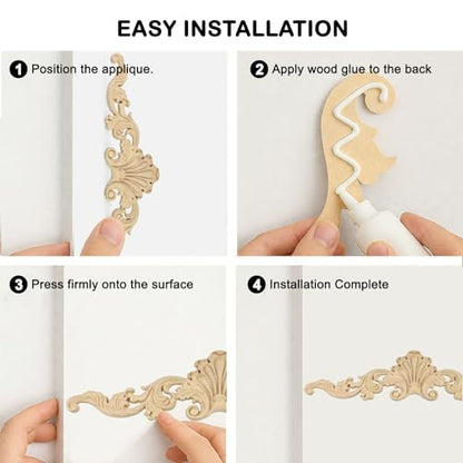 2Pcs Decorative Wood Carved Appliques Onlays, 16 x 4 inch Unpainted Solid Wood Long Carving Decal for Furniture Cabinet Bed Wardrobe Closet DIY Decoration (16x4inch,2PCS) - size: 16x4inch,2PCS