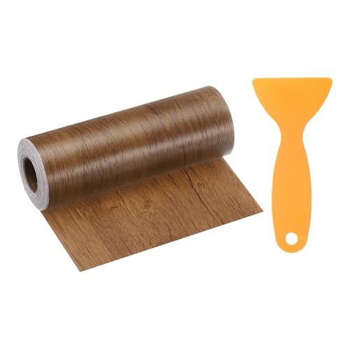 Wood Grain Repair Tape 6 Inch x 33ft Self Adhesive Repair Patch Tape Simulated Wooden Floor Tapes with Plastic Scraper for Tables Doors Windows Furniture, Brown Wood