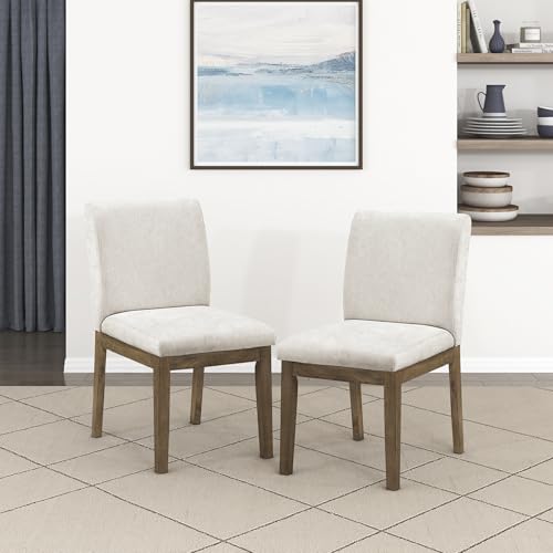 Lexicon Modern Dining Chairs Set of 2 - Textured Fabric Upholstered Kitchen Chairs, Solid Wood Legs, Small Accent Seating for Dining Room Table, Comfy Kitchen, Living Room, Easy Assembly, Brown Gray - size: Dining Chair