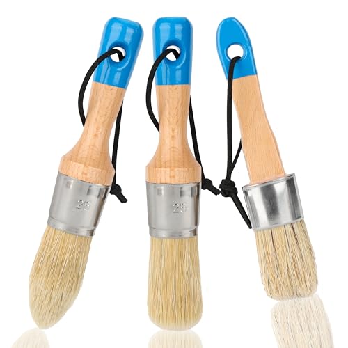 Bates- Chalk and Wax Paint Brushes, 3 Pack, Natural Bristles with Wooden Handle, Chalk Paint Brushes for Furniture, Waxing, Painting & Detailing