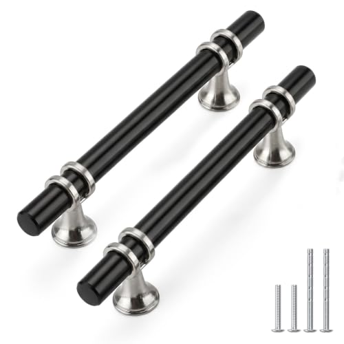 Rergy 10 Pack 4 Inch Hole Center Black and Silver Cabinet Pulls - color: Black&Brushed Nickel, size: 4-1/16in Hole Center(102mm)