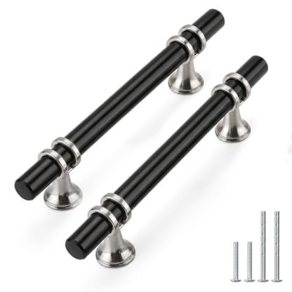 Rergy 10 Pack 4 Inch Hole Center Black and Silver Cabinet Pulls - color: Black&Brushed Nickel, size: 4-1/16in Hole Center(102mm)