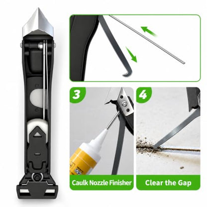 6 in 1 Silicone Caulking Tool Kit Caulking Grout Removal Sealant Finishing Tool with Stainless Steel Head, 6 Silicone Pads, Grout Removal Tool for Kitchen Sink Bathroom Toilet Caulking