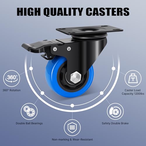 Casters Wheel 3 Inch Set of 4, 1200 Lbs Heavy Duty Casters, Safety Dual Locking Industrial Swivel Top Plate Casters Wheels for Furniture and Workbench Cart(2 Spanners and Free Screws) - size: 3inch