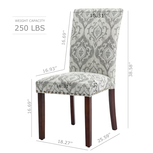 COLAMY Upholstered Parsons Dining Chairs Set of 6, Fabric Dining Room Kitchen Side Chair with Nailhead Trim and Wood Legs - Grey/White Flower - color: Grey/White Flower, size: Set of 6