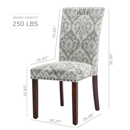 COLAMY Upholstered Parsons Dining Chairs Set of 6, Fabric Dining Room Kitchen Side Chair with Nailhead Trim and Wood Legs - Grey/White Flower - color: Grey/White Flower, size: Set of 6