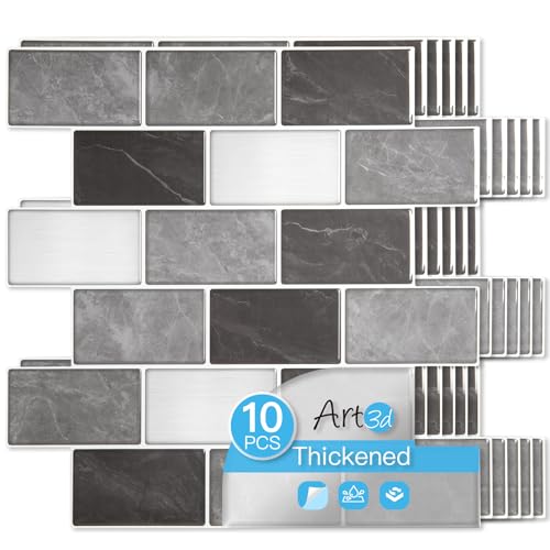 Art3d 10-Pack Subway Tiles Peel and Stick Backsplash, Granite, 12 x 12 Inch - color: Granite