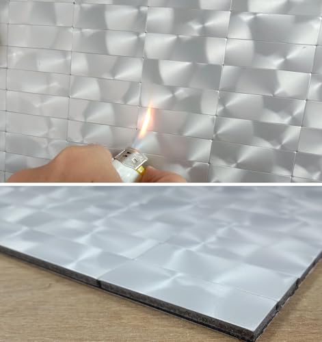 XUANINY Peel and Stick Tile Backsplash Self- Adhesive Wall Tiles Aluminum Mosaic Sticker for Kitchen (11.33"x11.92" Per Sheet, Pack of 10 pcs) (Silver Texture 10) - color: Silver Texture 10