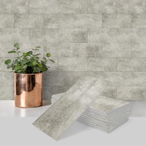 URCOLOR 102-Piece Peel and Stick Backsplash Tiles, 3" x 6" Beige Gray Glossy PVC Tile, Stick on Backsplash for Kitchen, Bathroom, Camper, Fireplace - color: Beige Gray