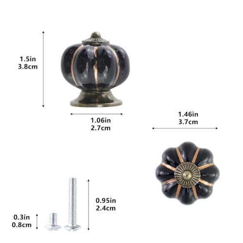 Geesatis Black Ceramic Drawer Pulls,Pumpkin Shape Cabinet Knobs,1.3" - color: Black