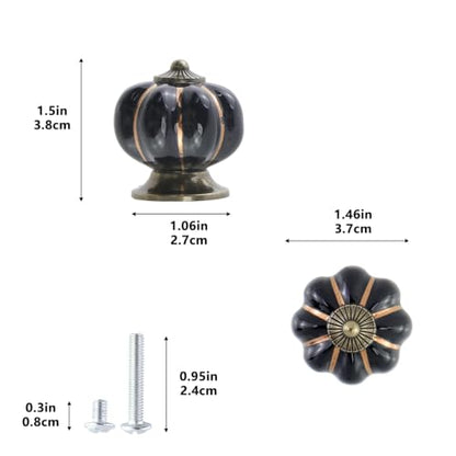 Geesatis Black Ceramic Drawer Pulls,Pumpkin Shape Cabinet Knobs,1.3" - color: Black