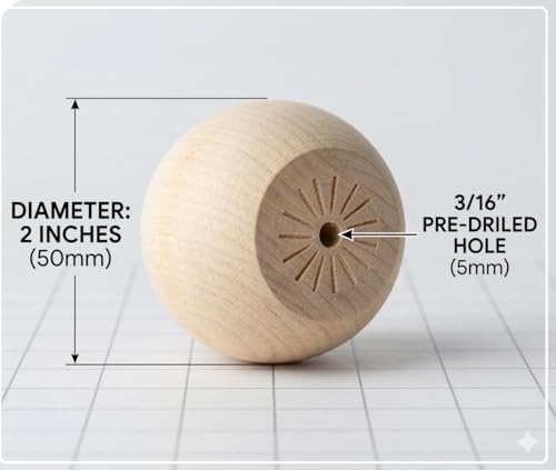 Pinehurst Crafts Unfinished Wood Ball Knobs, Perfect for Furniture, Cabinets, Dresser Drawers or Crafting, 2-Inch, Pack of 4