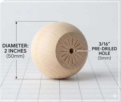 Pinehurst Crafts Unfinished Wood Ball Knobs, Perfect for Furniture, Cabinets, Dresser Drawers or Crafting, 2-Inch, Pack of 4