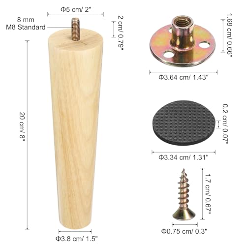 uxcell 4 Pack Furniture Legs, 8 Inch Round Wood Legs, Replacement Chair Feet for Couch Sofa Chair Bed Dresser Cabinet - size: 8 inch
