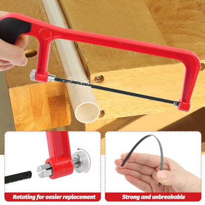 6 Inch Mini Hacksaw and Mitre Block Set, Adjustable Miter Box and Saw Set with 2 Spare Blades, Aluminum Cutting Saw Hack Saws for Woodworking, Hacksaw, Metal Cutting (Red) - color: Red