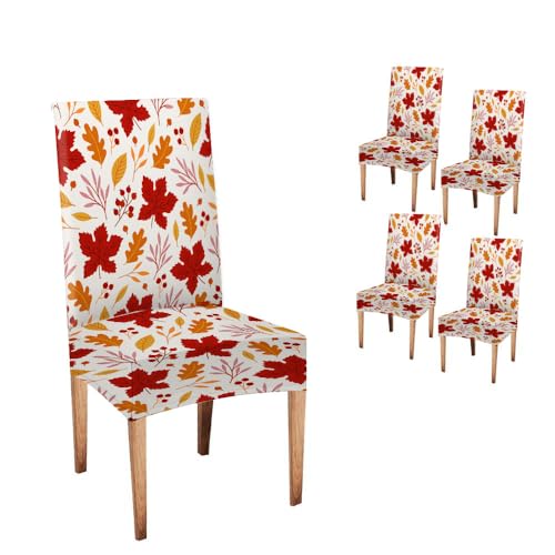 Mrcrypos Chair Covers Set of 4 Autumn Maple Leaves Pattern Slipcover Dining Chairs Covers Kitchen Chair Covers for Dining Chairs Living Room Restaurant Party Banquet - color: Autumn-3, size: 4
