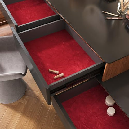 VEELIKE Ruby Red Crushed Velvet Drawer Liner for Dresser Jewelry Box Felt Liner 15.7''x118'' Self Adhesive Velvet Fabric Wallpaper Peel and Stick Red Contact Paper for Cabinets Art Crafts DIY Project - color: Ruby Red