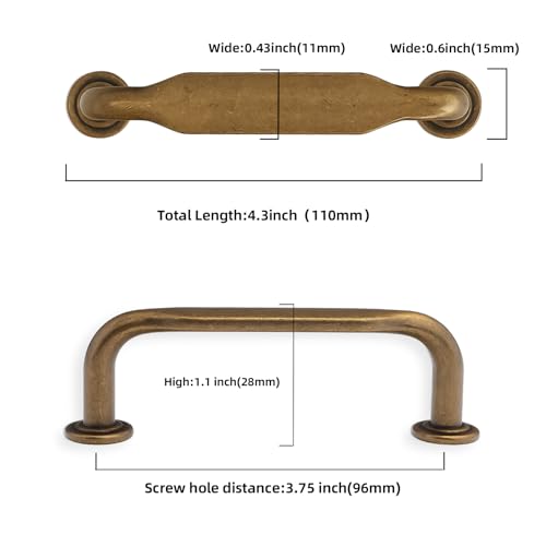 10 Pack 3-3/4 inch Antique Brass Kitchen Cabinet Handles - color: Antique Brass, size: 3-3/4'' Hole Center(96mm)