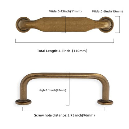 10 Pack 3-3/4 inch Antique Brass Kitchen Cabinet Handles - color: Antique Brass, size: 3-3/4'' Hole Center(96mm)
