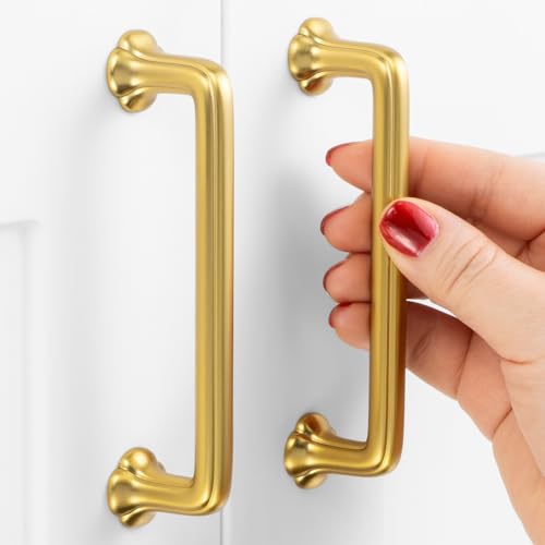 3-3/4 Inch Brushed Gold Cabinet Pulls Drawer Handles 10 Pack P2502 - color: Brushed Gold, size: 3-3/4 Inch Hole Centers