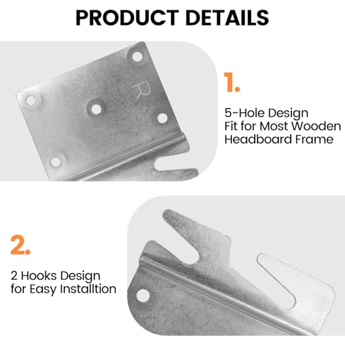 Mcredy Bed Rail Brackets, Heavy Duty Silver Bed Frame Hooks, 5-Hole, 8Pcs - size: Silver, 8 pieces