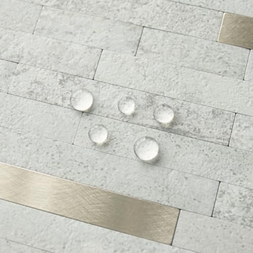 AULIGET 2 Sheets Faux Stone Peel and Stick Backsplash, Beige Stone Look PVC Wall Tile Stick on Backsplash for Kitchen and Bathroom - color: Beige Stone + Metal Gold, size: 2 Sheets, 6"x12"x0.12"