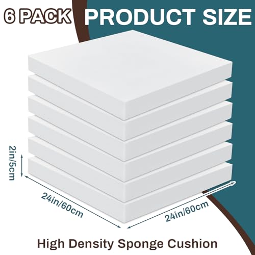 Frienda 6 Pack 2 x 24 x 24" High Density Foam Cushion 2.2 Density, 50 Ild - size: 2" X 24" X 24"