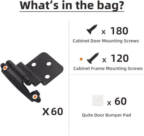 DecoBasics 3/8" Inset Cabinet Hinges Black (30 Pair -60 Pcs) Offset Self Closing Matte Black Cabinet Hinges for Kitchen Cabinets w/Bumpers & Upgraded Screw - color: Matte Black, size: 60 Pack