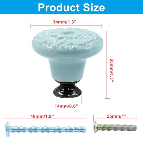 Piutouyar Sky Blue Ceramic Knobs, 34mm / 1.3 Inch Diameter, 4Pcs - color: Sky Blue, size: 4 Pieces