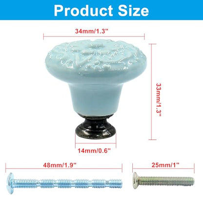 Piutouyar Sky Blue Ceramic Knobs, 34mm / 1.3 Inch Diameter, 4Pcs - color: Sky Blue, size: 4 Pieces