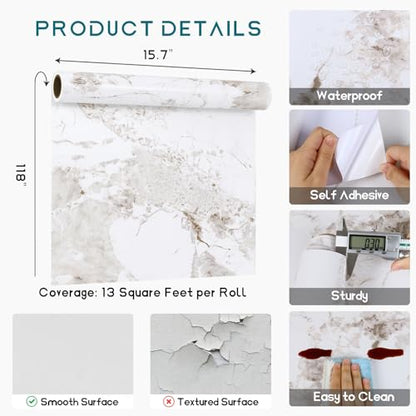 VEELIKE Onyx White Marble Contact Paper for Countertops Waterproof Peel and Stick Countertop for Kitchen Bathroom 15.7''x118'' Adhesive Countertop Covering Marble Wallpaper for Counter Table Top Walls - size: 15.7" x 118"