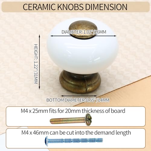 6pcs White Ceramic Cabinet Knobs, Small Round Drawer Knobs - size: 6pcs-Small-Antique Bronze