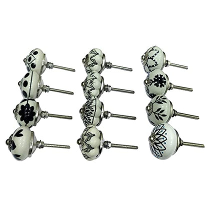 Perilla Home Set of 12 Ceramic Drawer Knobs Tomato & Melon Knobs Cupboard Glass Door Knobs Dresser Wardrobe and Drawer Pull (Black & White) - color: Black & White