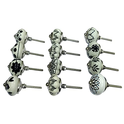 Perilla Home Set of 12 Ceramic Drawer Knobs Tomato & Melon Knobs Cupboard Glass Door Knobs Dresser Wardrobe and Drawer Pull (Black & White) - color: Black & White