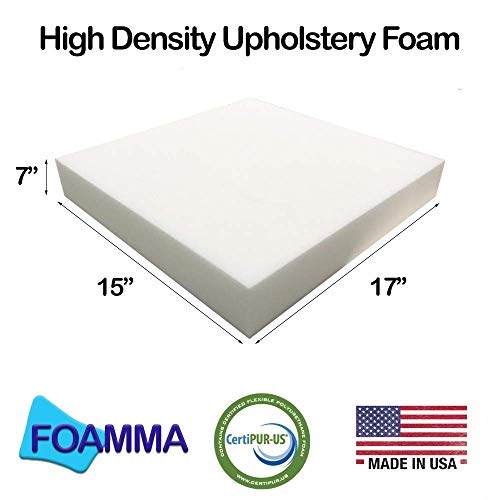 FOAMMA 7" x 15" x 17" Upholstery Foam High Density Foam (Chair Cushion Square Foam for Dinning Chairs, Wheelchair Seat Cushion Replacement) - size: 7" x 15" x 17"