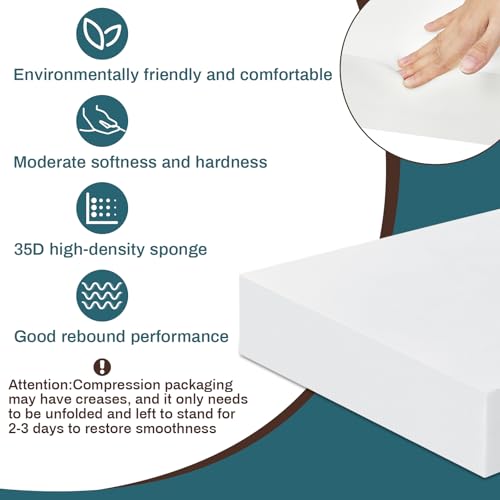 Frienda 4 Pack 6" x 20" x 20" Upholstery High Density Foam Cushion - color: White, size: 6" x 20" x 20"