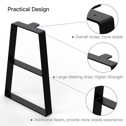 Orgerphy 18” Black Trapezoid Metal Bench Legs (2PCS) | Heavy duty Furniture legs for Bench| Metal Table Legs| with Screws and 4pcs Rubber Floor Protectors | Mid Century Modern Desk Legs Furniture Legs - size: 18 Inch