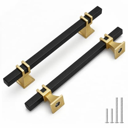 Goldenwarm Black and Gold Cabinet Pulls 5" Brass and Black Cabinet Pulls - color: Black & Matte Gold, size: 5 Inch Hole Centers