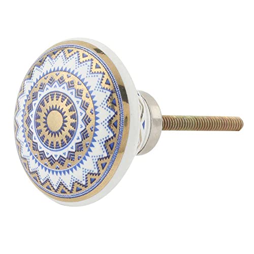Indian Shelf 18 Pack Square Ceramic Cabinet Knobs for Drawer Dresser - color: Blue and Golden Wheel, size: 18 Knobs