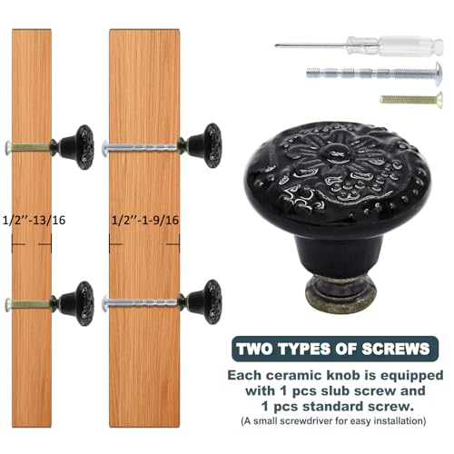 Biaungdo 6 Pcs Black Ceramic Kitchen Cabinet Knobs - color: Black