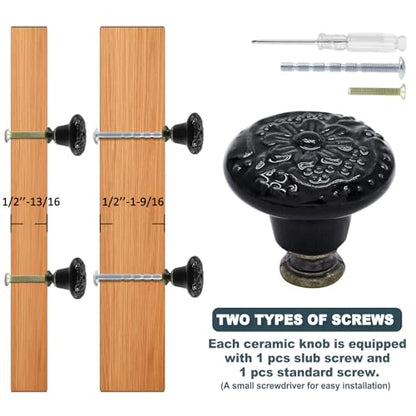 Biaungdo 6 Pcs Black Ceramic Kitchen Cabinet Knobs - color: Black