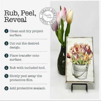 Rub on Transfers for Crafts and Furniture | 3 Design Sheets 6”x 12” | Home Decor Transfers | Furniture and Craft Decals | by Thymeless Designs (Tulips) - style: Tulips