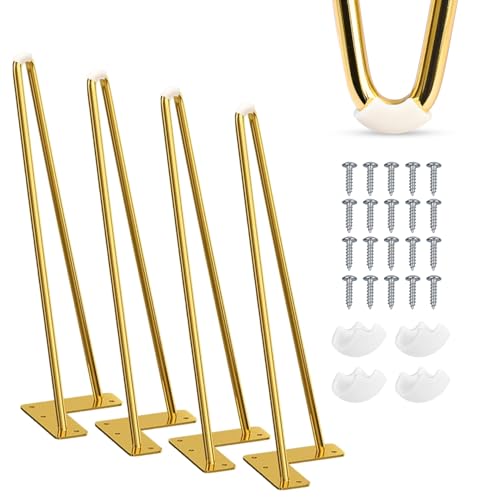 6 Inch Hairpin Table Legs 4 PCS Heavy Duty Mid-Century Modern Gold - color: Gold, size: 6"/15cm