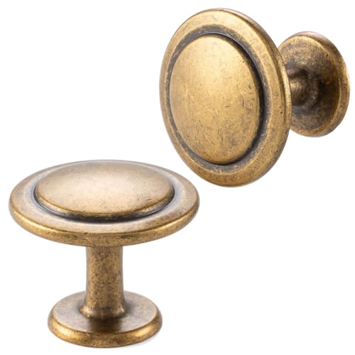 Antique Brass Cabinet Knobs Round Kitchen Pulls 10 Pack 8222 - color: Antique Brass, size: 1-1/4 Inches, style: 10 Pack Round Knob