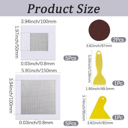 GORGECRAFT 10 Pack Dry Wall Mesh Patch Cover Drywall Repair Kit 2x2" 5.9x5.9" Aluminum Self-Adhesive Hole Repair Patch with Scraper and Sandpaper for Bathroom Nail Holes Outlets Ceiling Plaster Wall