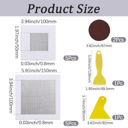 GORGECRAFT 10 Pack Dry Wall Mesh Patch Cover Drywall Repair Kit 2x2" 5.9x5.9" Aluminum Self-Adhesive Hole Repair Patch with Scraper and Sandpaper for Bathroom Nail Holes Outlets Ceiling Plaster Wall