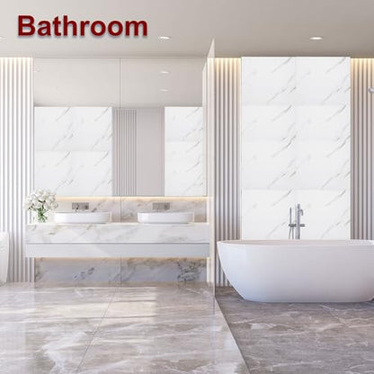 HARFINGTON 15pcs Peel and Stick Marble Tiles, Waterproof Wall Panel Backsplash, 12"x12" PVC Peel and Stick Shower Tiles for Bathroom, Kitchen, Living, Elegant White Design - style: Elegant White