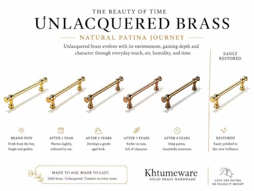 khtumeware Handmade 100% Solid Real Brass Unlacquered Brass Cabinet Pulls - size: 3 Inch Hole Center