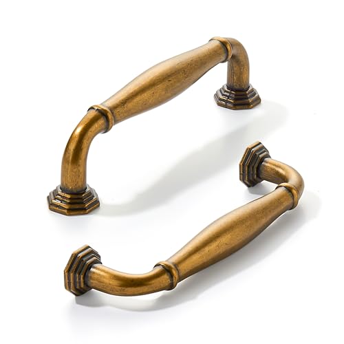 khtumeware 10 Pack 3 Inch(76mm) Antique Brass Cabinet Pulls Vintage Cabinet Handles Heavy Duty Solid Cabinet Hardware for Cupboard Drawer Pulls Dresser Handle - color: Antique Brass, size: 3 inch Hole Center