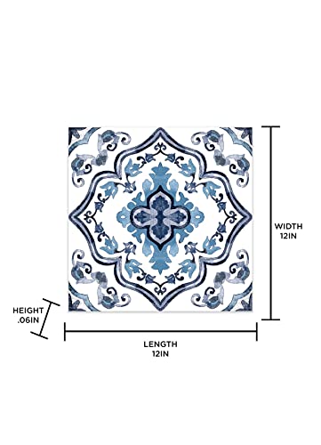 FloorPops Marrakesh Peel and Stick Floor Tiles, Blue, Floral Vinyl Floor Tiles, Water Resistant, 12 in x 12 in, Pack of 10 - size: 12"L x 12"W x 0.06"T